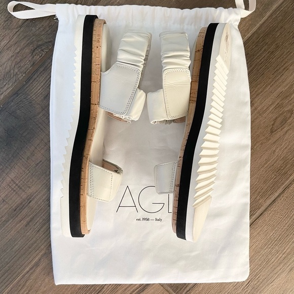 AGL White Nappa Leather Sandals With Elastic Bands Cream Two Straps EU 37 NEW - Picture 8 of 10